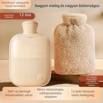 Forróvíz-palack, vastagított, robbanásbiztos kialakítás, derék- és hasi melegítő, kézmelegítő, plüss aranyos, különböző méretek