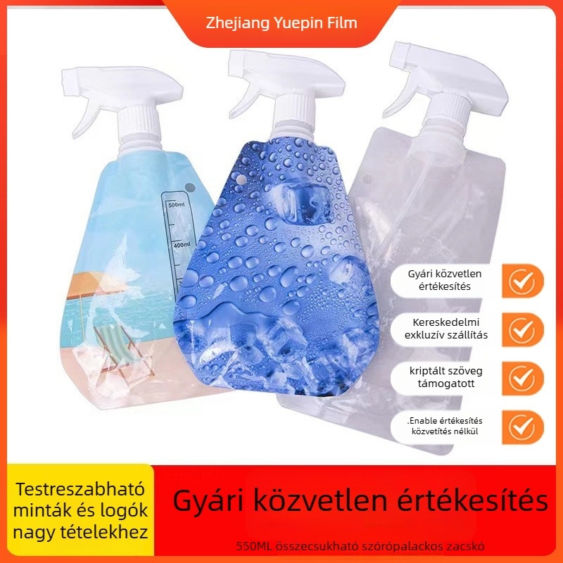 Összecsukható öntöző tasak, hordozható, 500 ml kapacitás, önállóan álló, növényekre szóró fúvóka