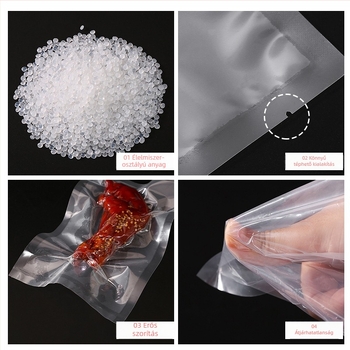 Poliészter vákuum tasak élelmiszer-tároláshoz, átlátszó, négyszögletes vagy téglalap alakú