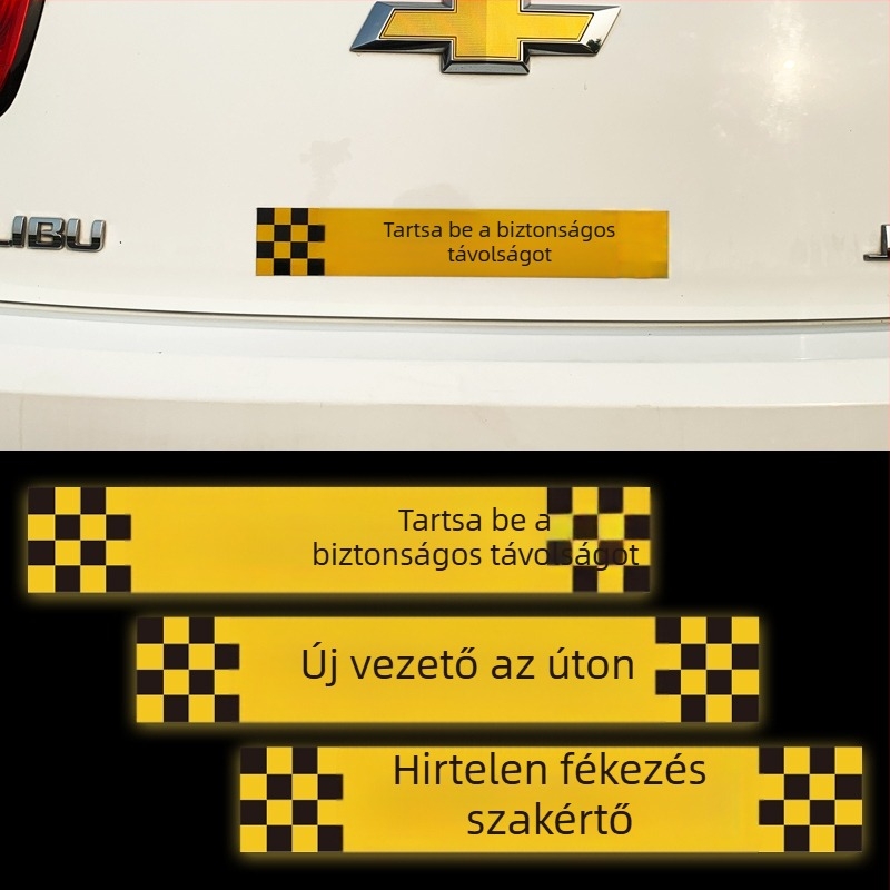 Mágneses autójelző matrica fényvisszaverő figyelmeztetéssel kezdő sofőrök részére a biztonságos követési távolság fenntartásához
