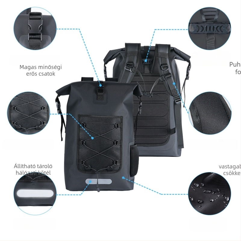 Kültéri vízálló hátizsák 30L, TPU/PVC, vízálló anyag, uniszex felnőtteknek, túrázás, hegymászás, úszás, rafting