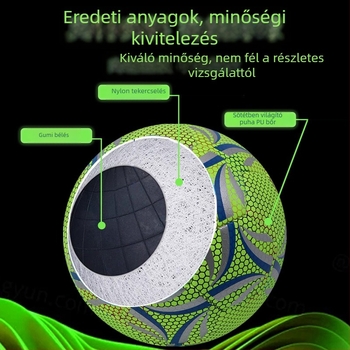 Sötétben világító futball-labda, felnőtt méret 5 – standard modell; gyermekek/diákok/fiatalok számára méret 4; gépi varrással készült, tartós edzéslabda