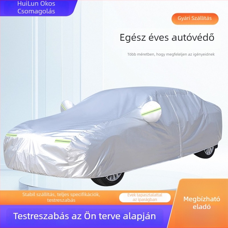 Négy évszakos autófedél – teljes lefedettség, megerősített nap- és esővédelem, PE anyag, J-12, testreszabás elérhető