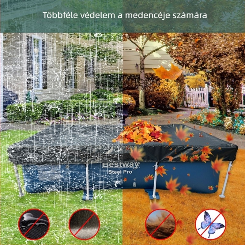 Négyszögletes medencetakaró – por- és levélvédő, esőálló, kültéri bútorokra való takaró