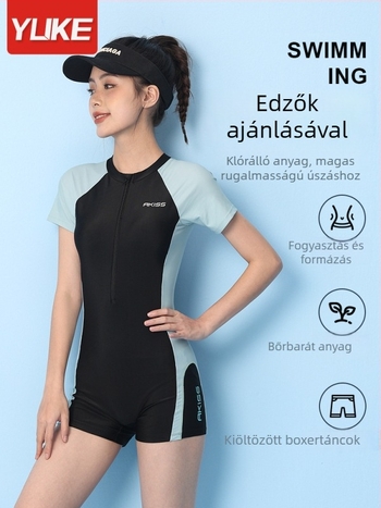 Női egyrészes fürdőruha boxer-kivágással, hasi fedés, a medencéhez és a gyógyfürdőhöz