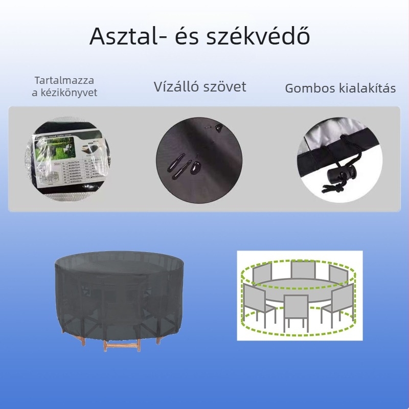 Kültéri kert- és teraszasztal- és székfedők – napsütés elleni védelem, eső-, por- és homok elleni védelem körasztalokhoz