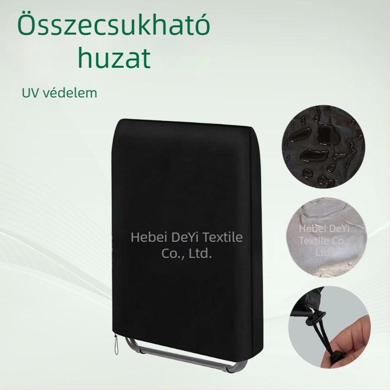 Kültéri összecsukható székhez készített fedő, por- és esőálló, 210D Oxford anyag, fekete, erősített nap- és esővédő