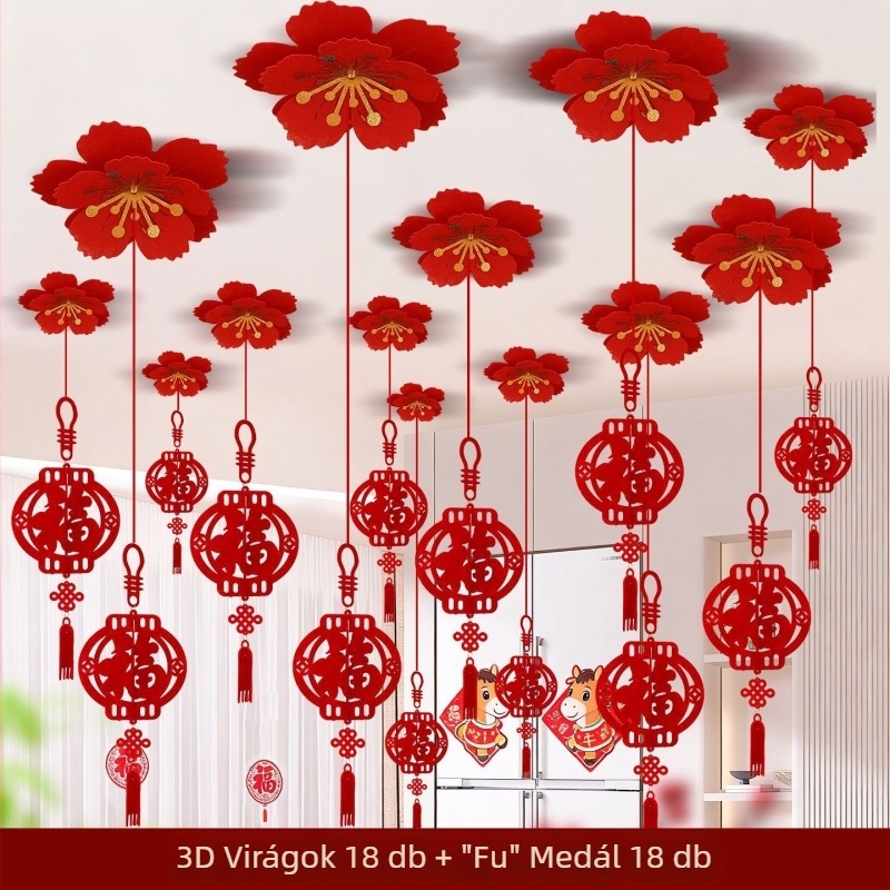Filc mennyezeti dísz kínai stílusú, lézergravírozással, a Tavaszünnephez
