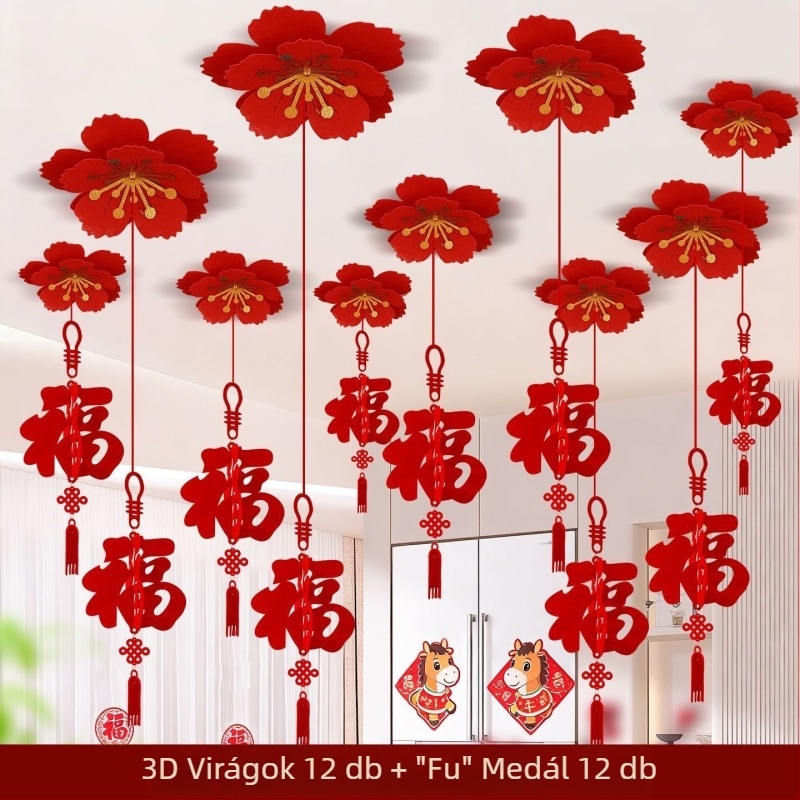 Filc mennyezeti dísz kínai stílusú, lézergravírozással, a Tavaszünnephez