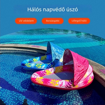 Kültéri felfújható napozóágy medencéhez felnőtteknek, vastag PVC, árnyékolóval, mintázat vízcseppek és levelek, felfújható úszó deszka