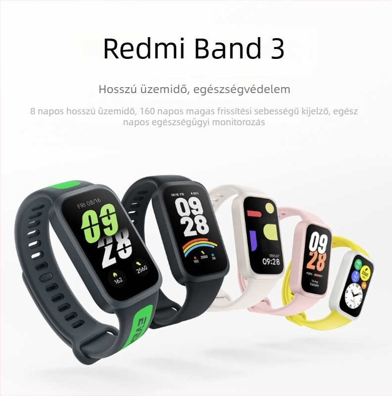 Okos fitnessz karkötő (AMOLED kijelző; pulzusmérés; mindennapi vízállóság; szilikon szíj; akkumulátor élettartam kevesebb mint 7 nap)