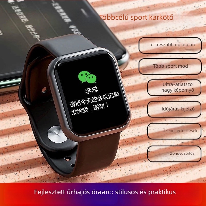Bluetoothos okosóra tiniknek, lépésszámláló, pulzusmérés, vérnyomásmérés, alvásfigyelés és oxigénszint-mérés, szilikon csuklópánt, műanyag tokozás