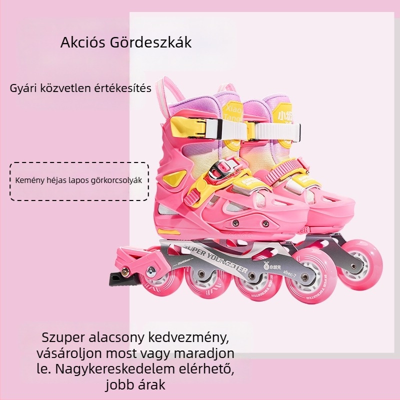 Gyerekeknek inline görkorcsolya kemény héjjal, PU kerekek, felső rész PP+PE anyag, gumírozott talp