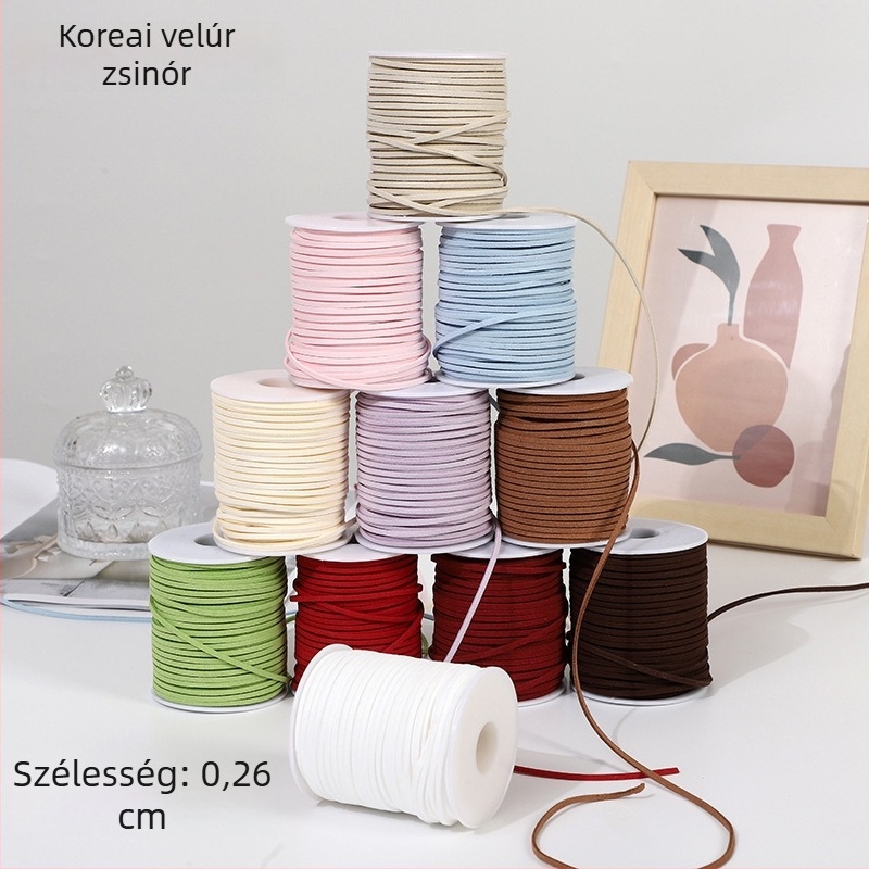 Velúr szarvasbőr szalag kötővel – ajándékcsomagoláshoz, fonott szalag és velúr kötél