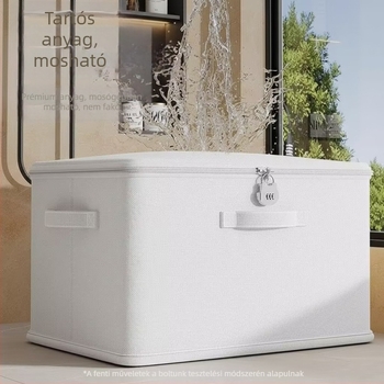 Összecsukható ruhatároló doboz fedővel, textil anyag, 40–50 liter kapacitás, hordozható