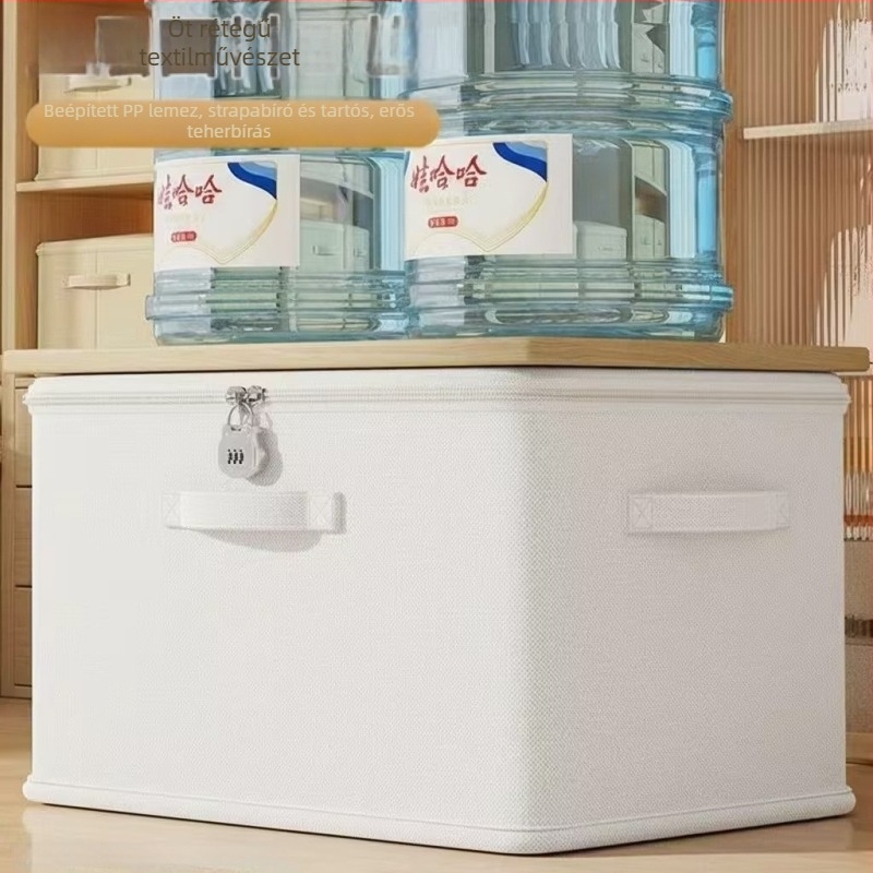 Összecsukható ruhatároló doboz fedővel, textil anyag, 40–50 liter kapacitás, hordozható