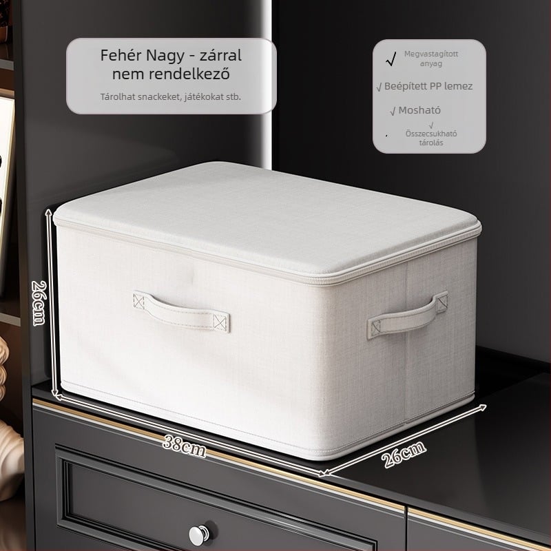 Összecsukható ruhatároló doboz fedővel, textil anyag, 40–50 liter kapacitás, hordozható