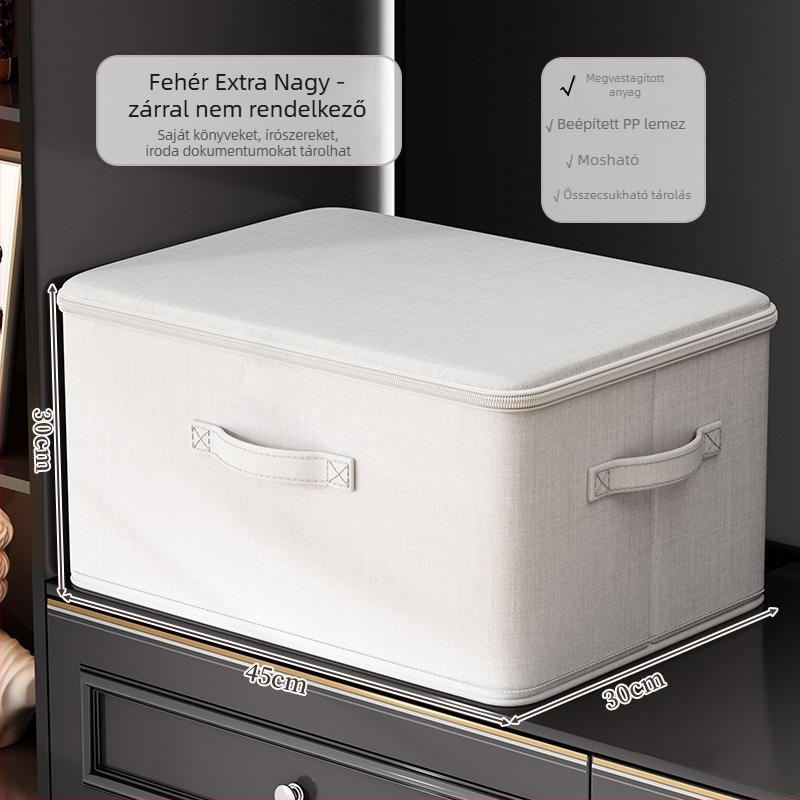 Összecsukható ruhatároló doboz fedővel, textil anyag, 40–50 liter kapacitás, hordozható