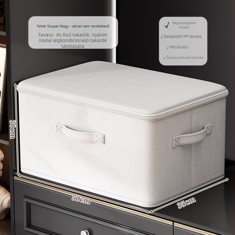 Összecsukható ruhatároló doboz fedővel, textil anyag, 40–50 liter kapacitás, hordozható