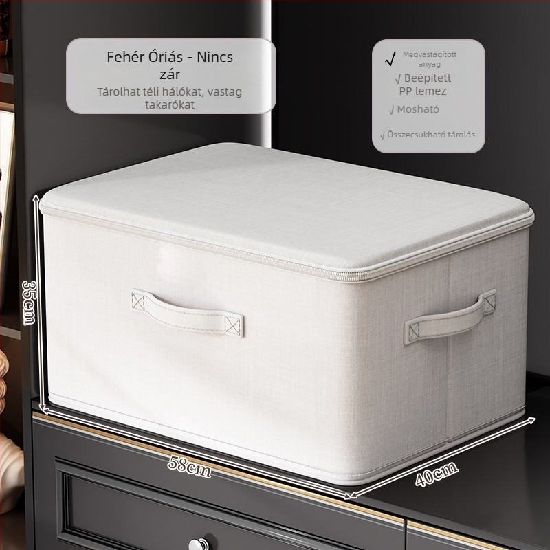 Összecsukható ruhatároló doboz fedővel, textil anyag, 40–50 liter kapacitás, hordozható