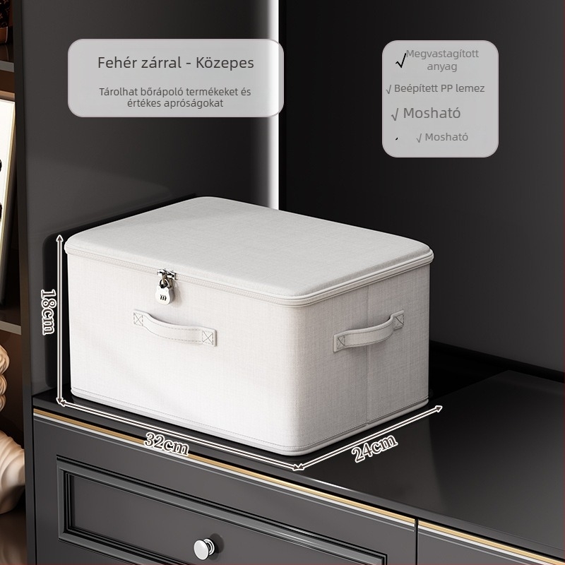 Összecsukható ruhatároló doboz fedővel, textil anyag, 40–50 liter kapacitás, hordozható