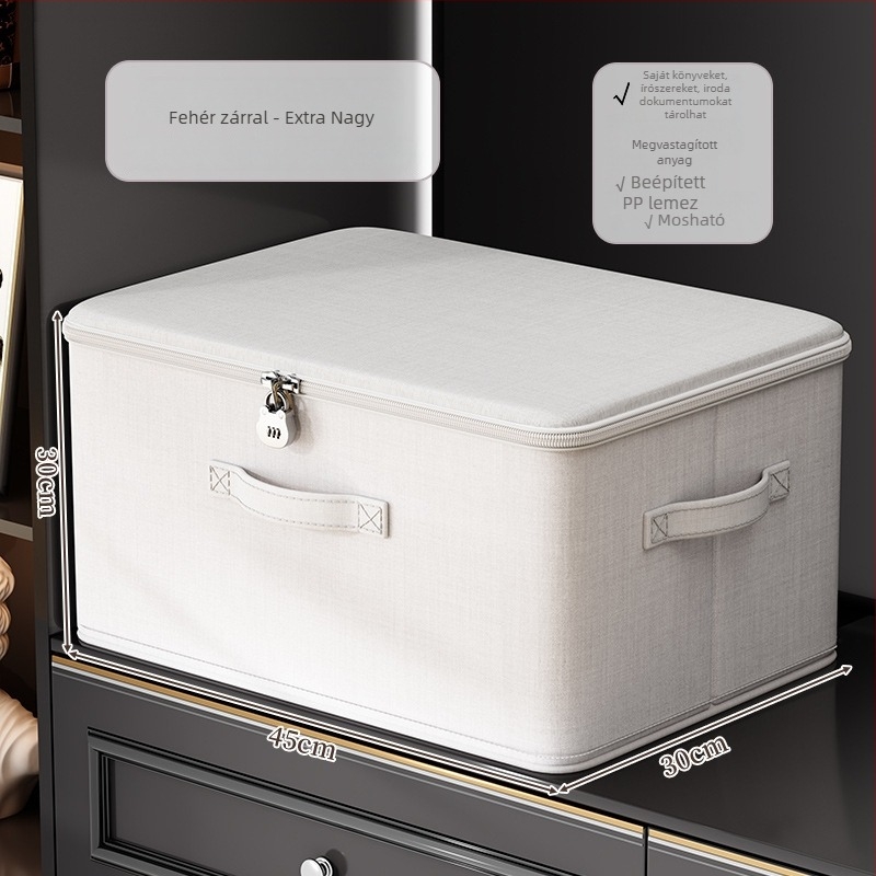 Összecsukható ruhatároló doboz fedővel, textil anyag, 40–50 liter kapacitás, hordozható