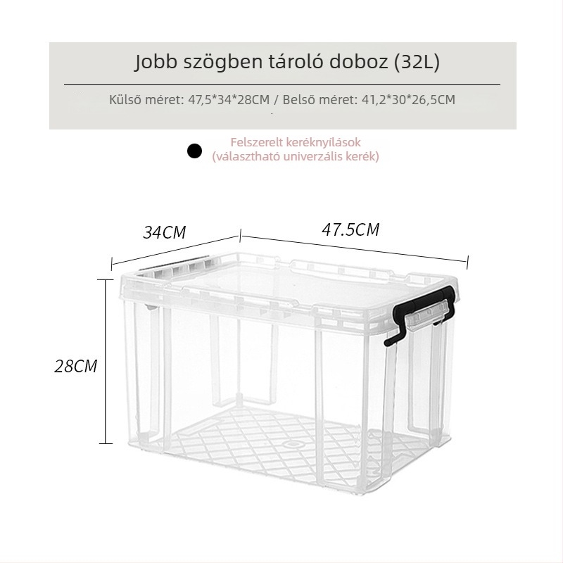 PP műanyag tároló doboz, derékszögű kialakítás, japán stílus, 90–100 L kapacitás, porálló
