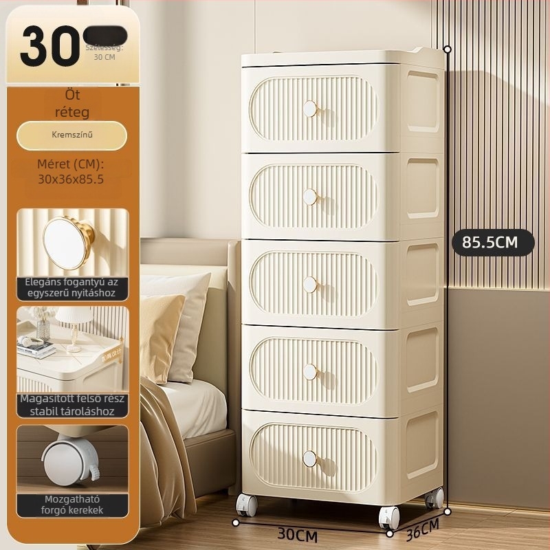 Fiókos tároló szekrény görgőkkel — PP anyag, 0–5 L kapacitás, egyszerű stílus, hordozható