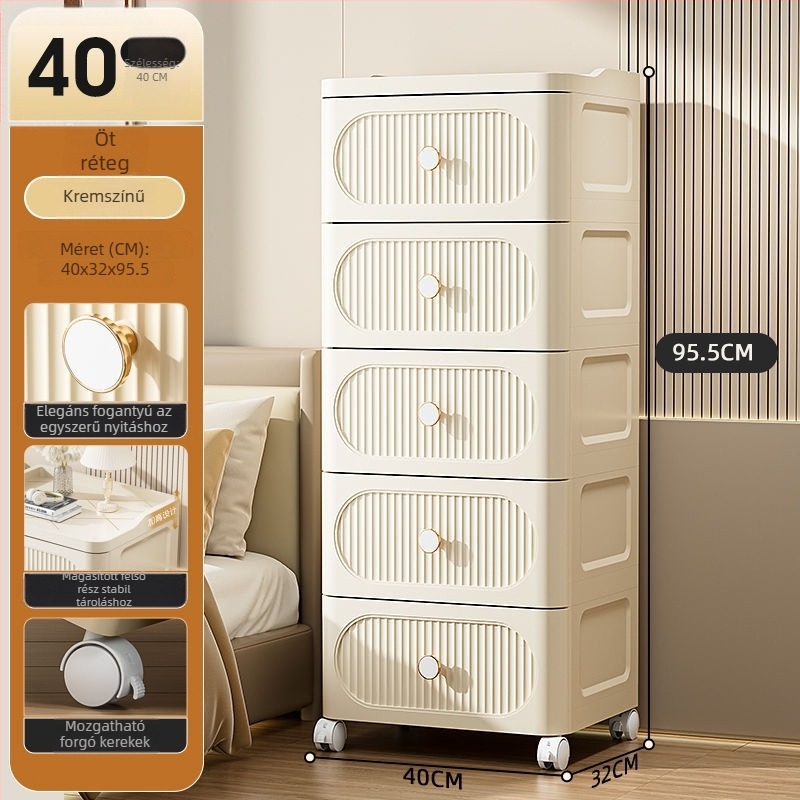 Fiókos tároló szekrény görgőkkel — PP anyag, 0–5 L kapacitás, egyszerű stílus, hordozható