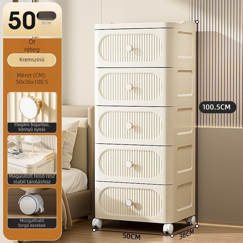 Fiókos tároló szekrény görgőkkel — PP anyag, 0–5 L kapacitás, egyszerű stílus, hordozható