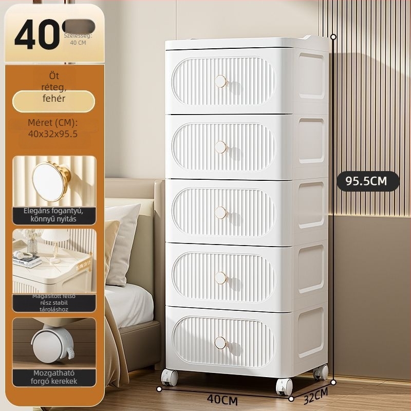 Fiókos tároló szekrény görgőkkel — PP anyag, 0–5 L kapacitás, egyszerű stílus, hordozható