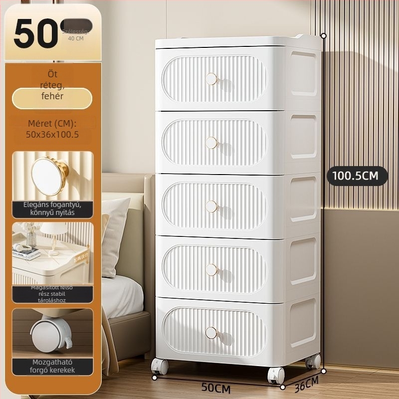 Fiókos tároló szekrény görgőkkel — PP anyag, 0–5 L kapacitás, egyszerű stílus, hordozható