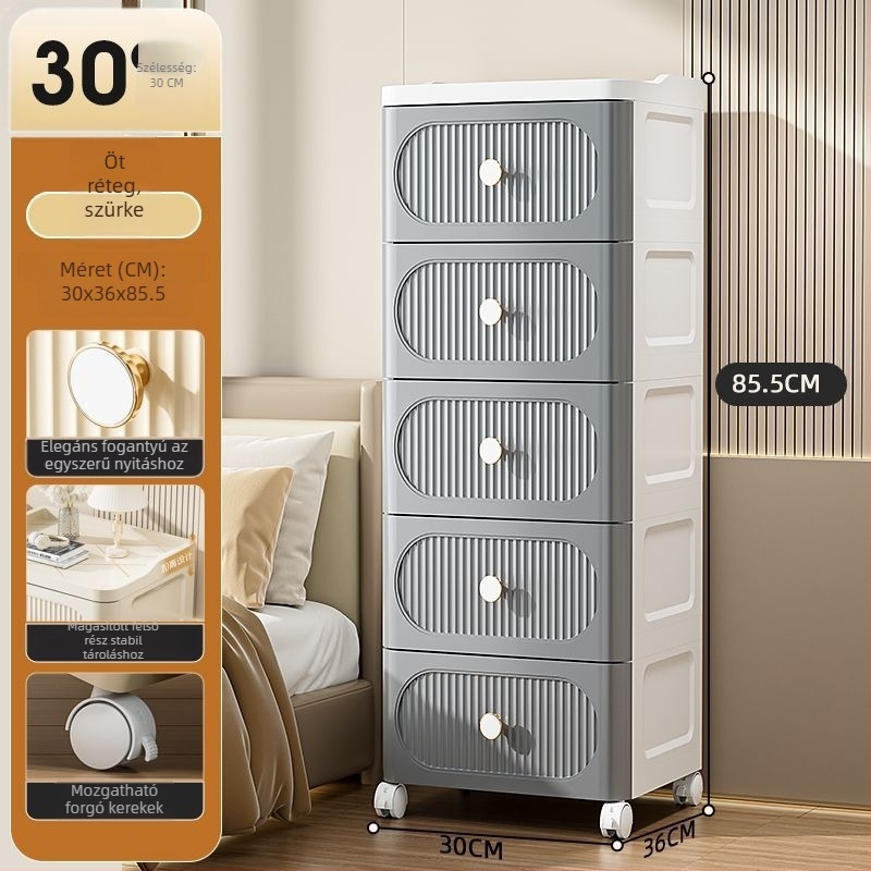 Fiókos tároló szekrény görgőkkel — PP anyag, 0–5 L kapacitás, egyszerű stílus, hordozható