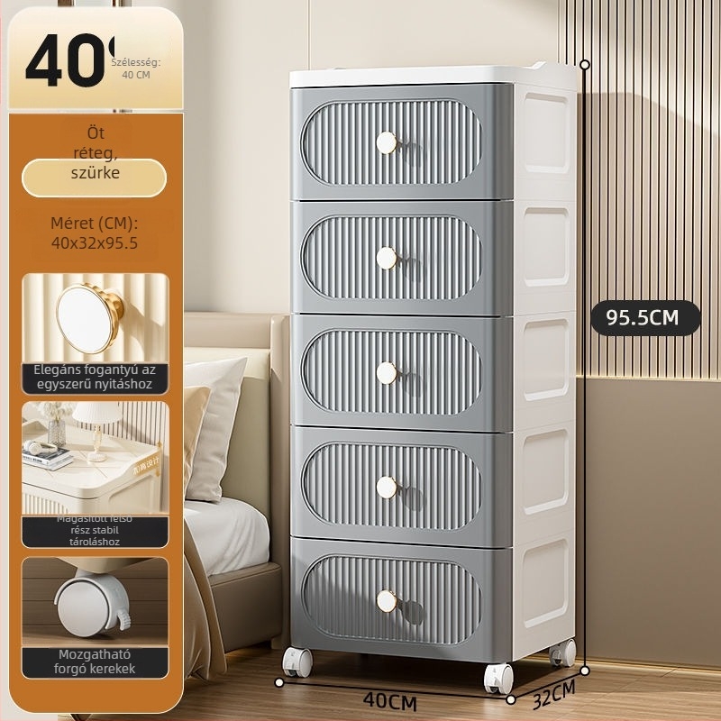 Fiókos tároló szekrény görgőkkel — PP anyag, 0–5 L kapacitás, egyszerű stílus, hordozható