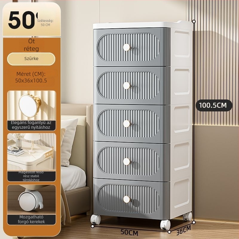 Fiókos tároló szekrény görgőkkel — PP anyag, 0–5 L kapacitás, egyszerű stílus, hordozható