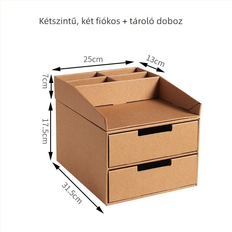 Íróasztali rendező kraft papírból, rekeszekkel, 2–4 réteggel, húzó mechanizmus