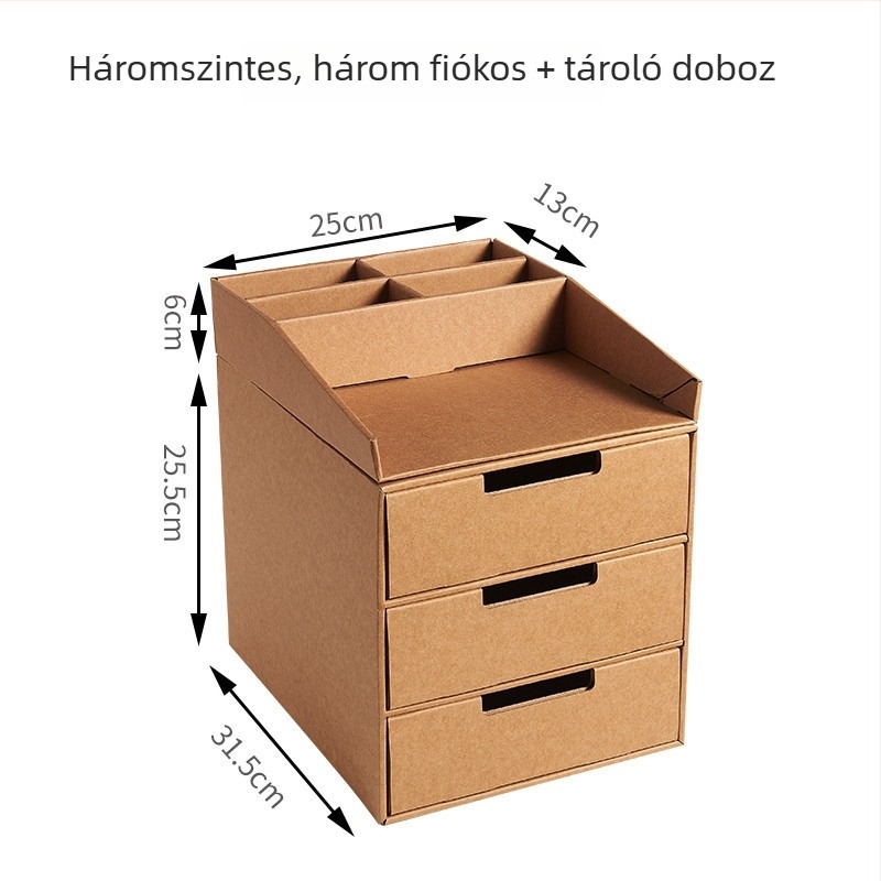 Íróasztali rendező kraft papírból, rekeszekkel, 2–4 réteggel, húzó mechanizmus