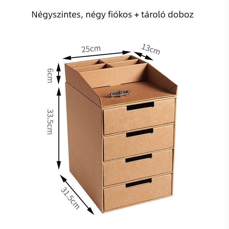 Íróasztali rendező kraft papírból, rekeszekkel, 2–4 réteggel, húzó mechanizmus