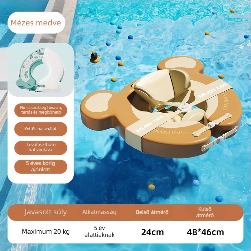 Állítható bébi felfújható úszó karika, medve figura, gyerekeknek – környezetbarát PVC, alkalmas uszodákhoz és vízi parkokhoz