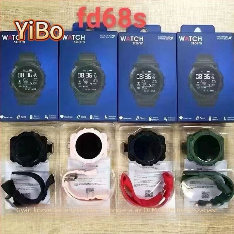 D18S Macaron FD68 okos karkötő, pulzusmérés, lépésszámláló, egészségügyi monitorozás, nyolcszínű testreszabható háttér, szilikon csuklópánt, USB töltés