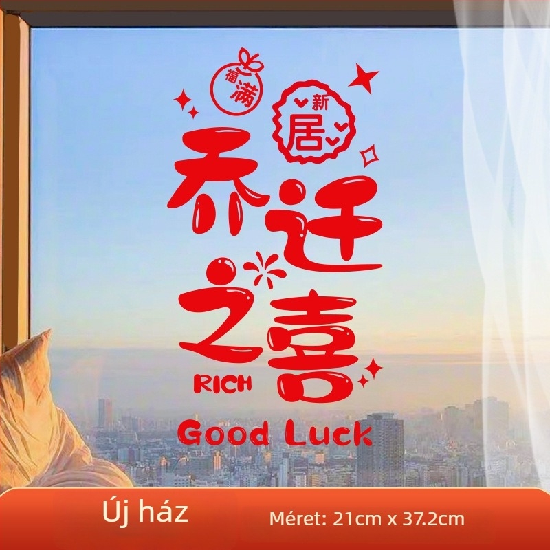 Ablak dekoratív ragasztó – elektrosztatikus film, szerencseszimbólum költözéshez, opp zacskós csomagolás, ajándék