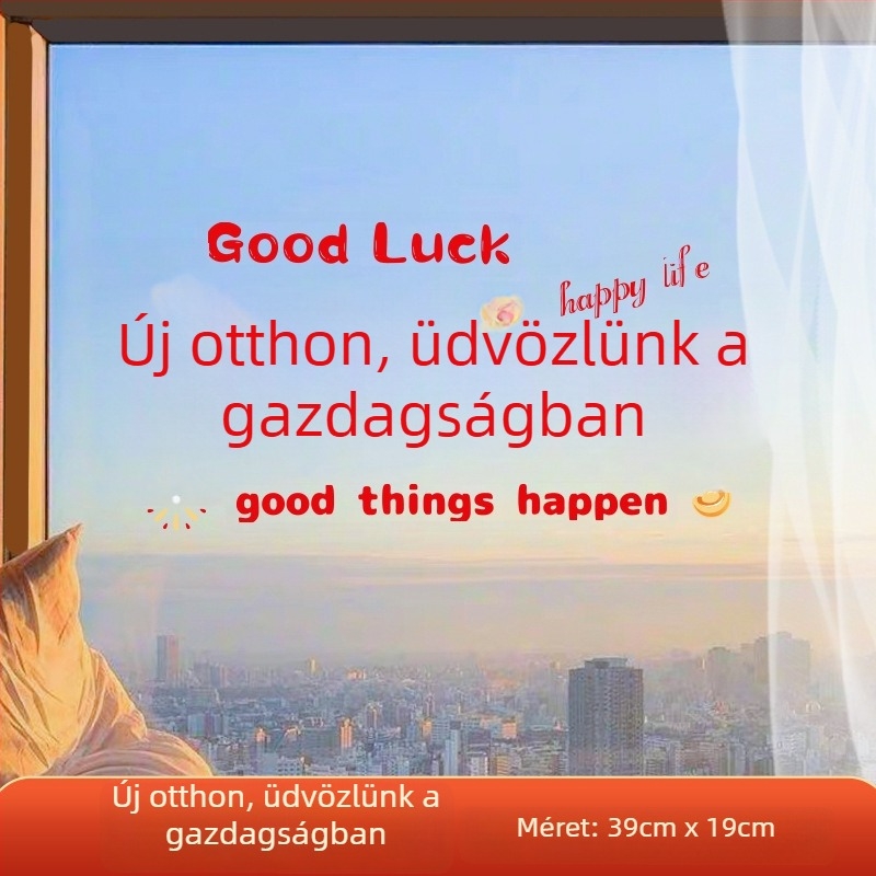 Ablak dekoratív ragasztó – elektrosztatikus film, szerencseszimbólum költözéshez, opp zacskós csomagolás, ajándék