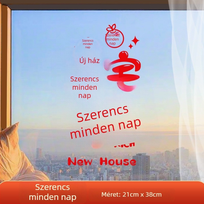 Ablak dekoratív ragasztó – elektrosztatikus film, szerencseszimbólum költözéshez, opp zacskós csomagolás, ajándék