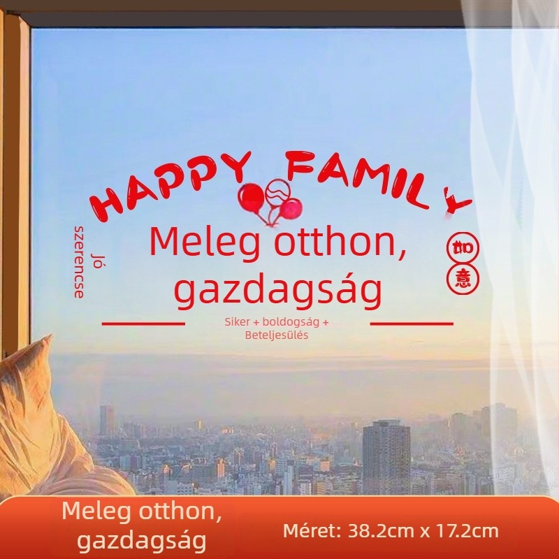 Ablak dekoratív ragasztó – elektrosztatikus film, szerencseszimbólum költözéshez, opp zacskós csomagolás, ajándék