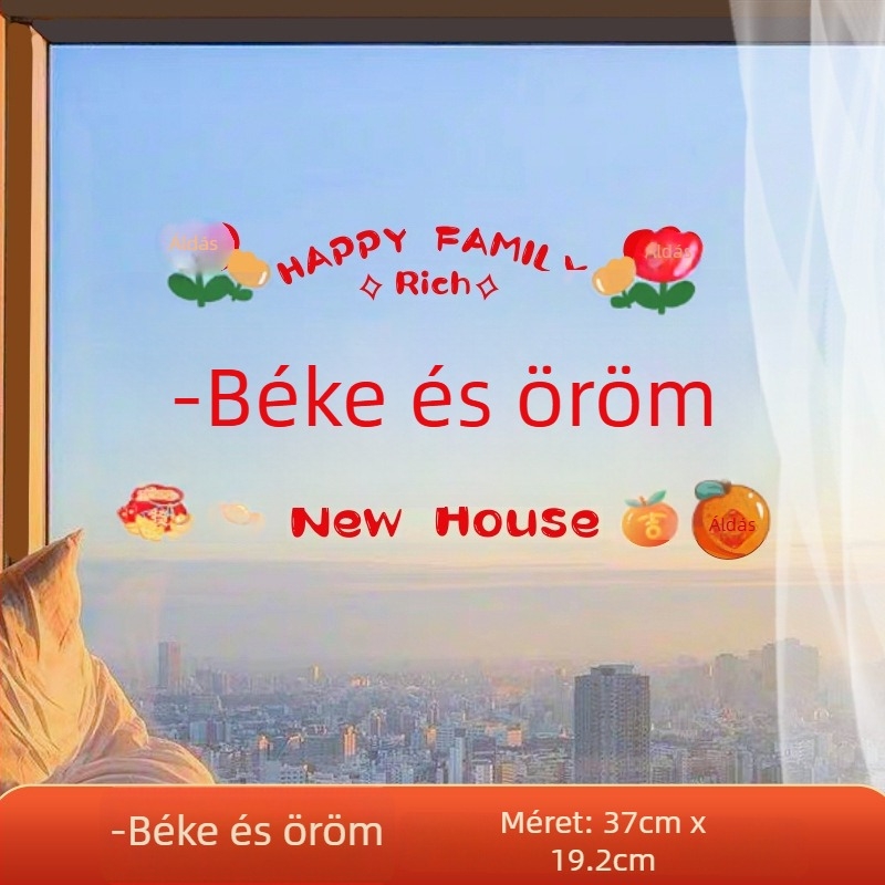 Ablak dekoratív ragasztó – elektrosztatikus film, szerencseszimbólum költözéshez, opp zacskós csomagolás, ajándék