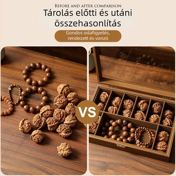 Asztali ékszerdoboz diófa erezetével, oroszlánfej dizájn, porvédett kijelző, két rekesz