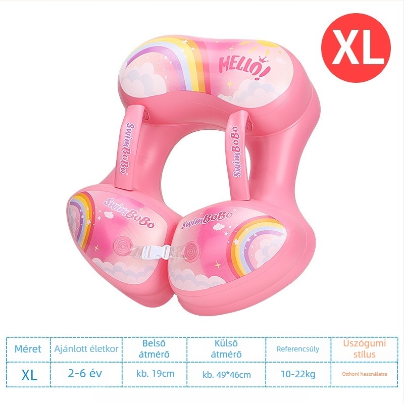 Gyerekeknek szóló úszó gyűrű, megerősített hónalji kialakítás, rajzfilm medve minta, környezetbarát PVC, 0,35 mm vastagság, kézi felfújás