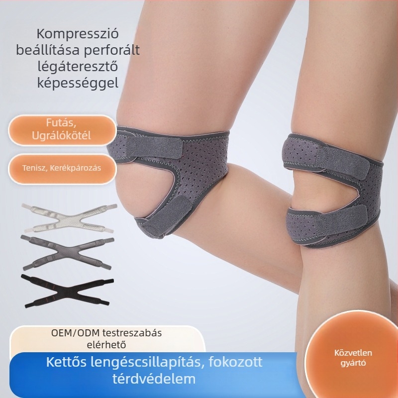 Fejlett nyomásos patella térdvédő csúszásmentes szilikon párnával, állítható pánttal, ütéscsillapító meniszkusz védelem sporthoz