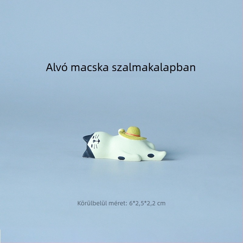 Japán stílusú macska dinnyés ventilátoros asztali díszfigura, szintetikus gyantából, PP csomagolásban