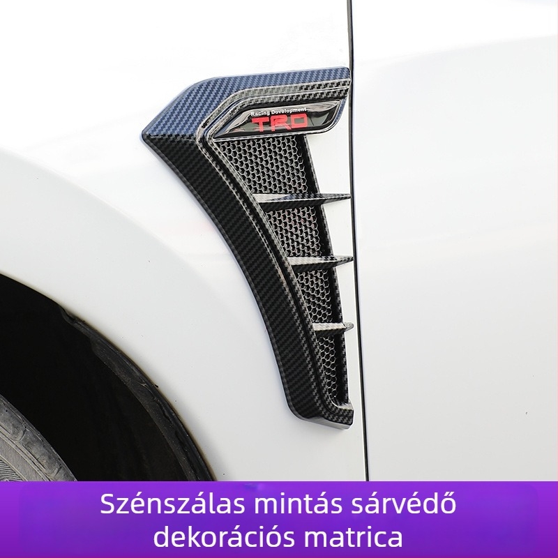 Autó karosszéria matricza imitációs szénszálból, univerzális oldalsó szárny, cápa motívum, légkivezető és oldalsó logó dekoráció
